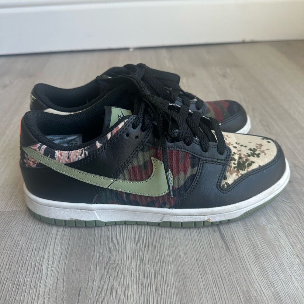 Nike Women’s Low Dunk Sneakers in Black, Olive & Camo